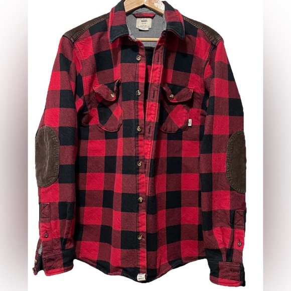 Vans Other - Vans Off The Wall Men’s M Heavy Plaid Jacket Red Black Corduroy Trim Button-Up